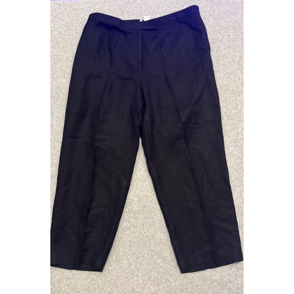 Mary McFadden Woman Black Linen Blend High‎ Rise Straight Leg Pants Plus 16WP